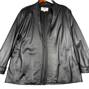 VTG Dero by Rocco Damelio Leather Jacket Womens XL Black Open Front Soft *Read*